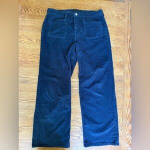J CREW Sailor Slim‎ Wide Pants Stretch Corduroy Patch Pockets Navy Blue 32 Tall